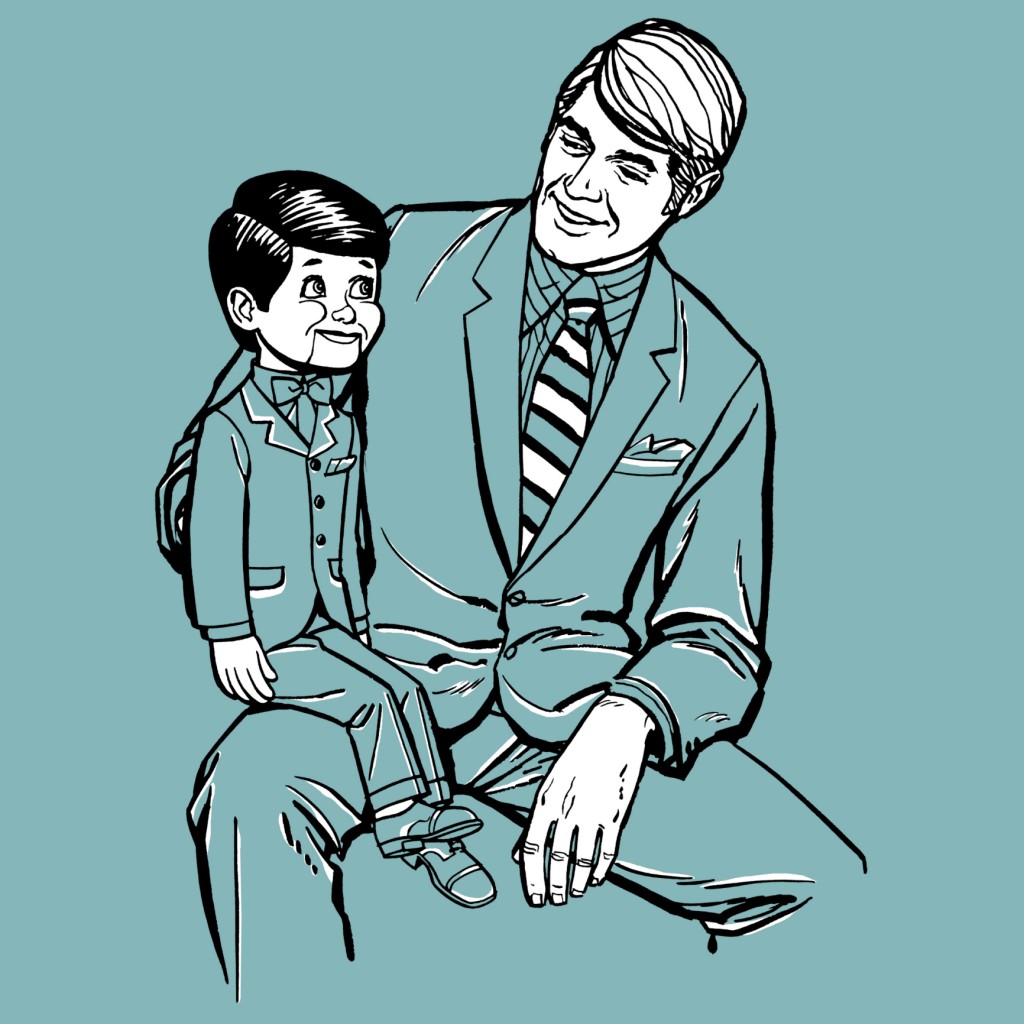 Man with ventriloquist dummy