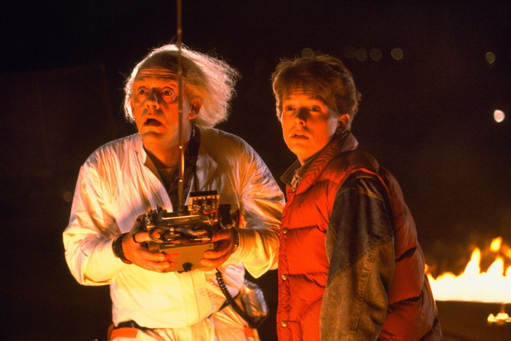 Back to the Future (1985) Directed by Robert Zemeckis Shown from left: Christopher Lloyd (as Dr. Emmett Brown), Michael J. Fox (as Marty McFly)