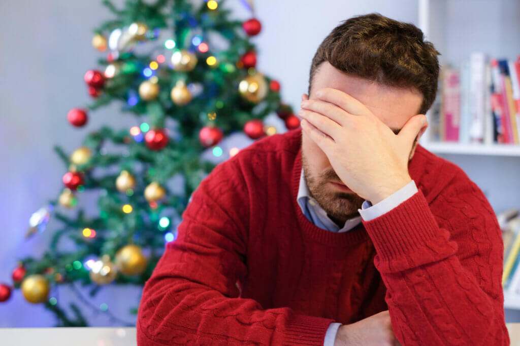 Sad man upset at Christmas